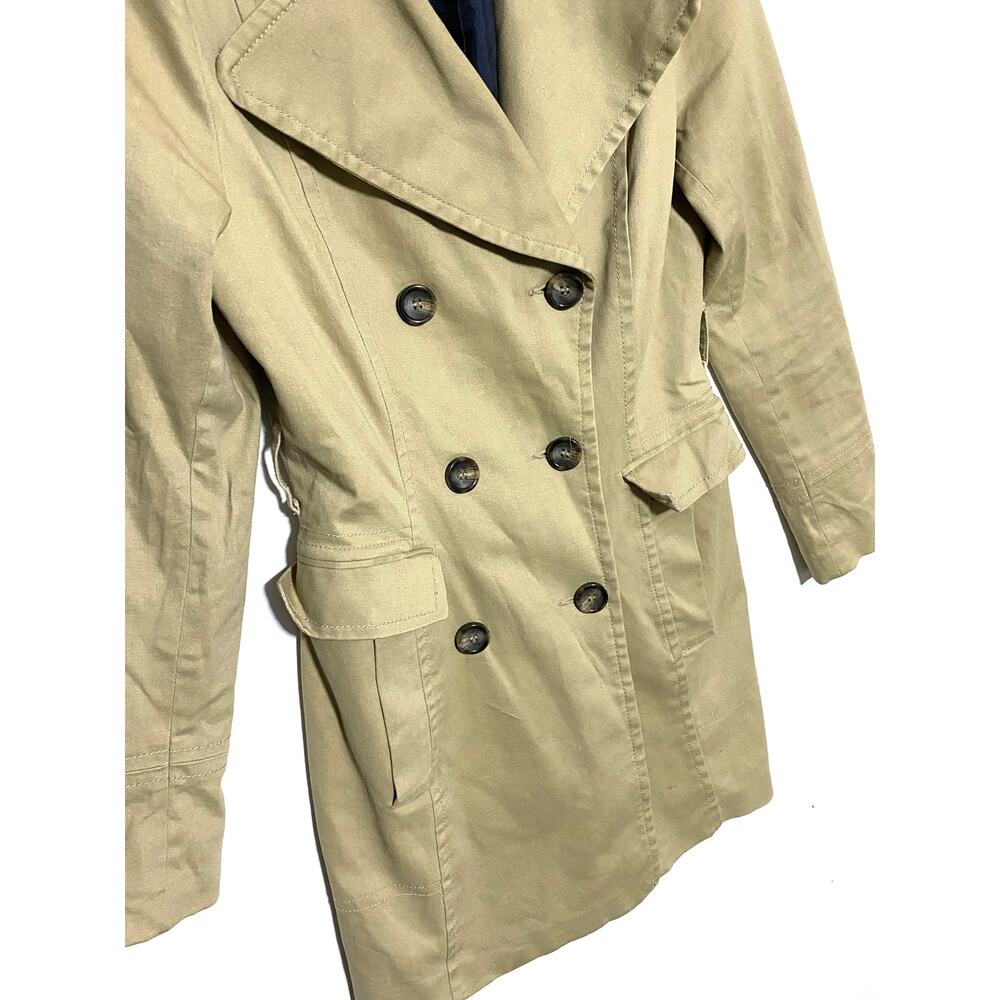 H&M Khaki Trench Coat Womens 6 Double Breasted Classic Timeless Preppy Office - Picture 4 of 12